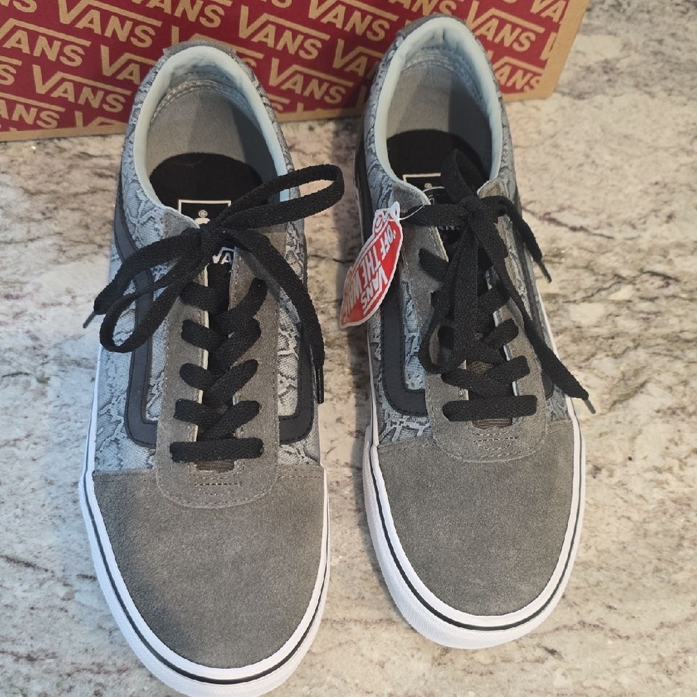 Vans Woman's Gray Suede & Black Snake Print Low-Top Sneakers